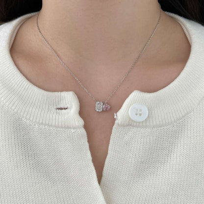 [Raffine]Dazzling Square & Heart Shape Necklace