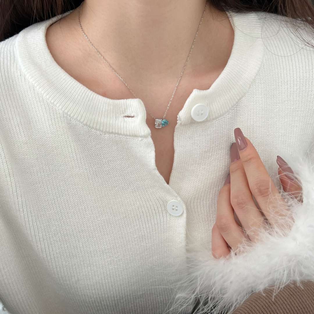 [Raffine]Dazzling Square & Heart Shape Necklace