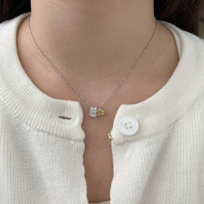 [Raffine]Dazzling Square & Heart Shape Necklace