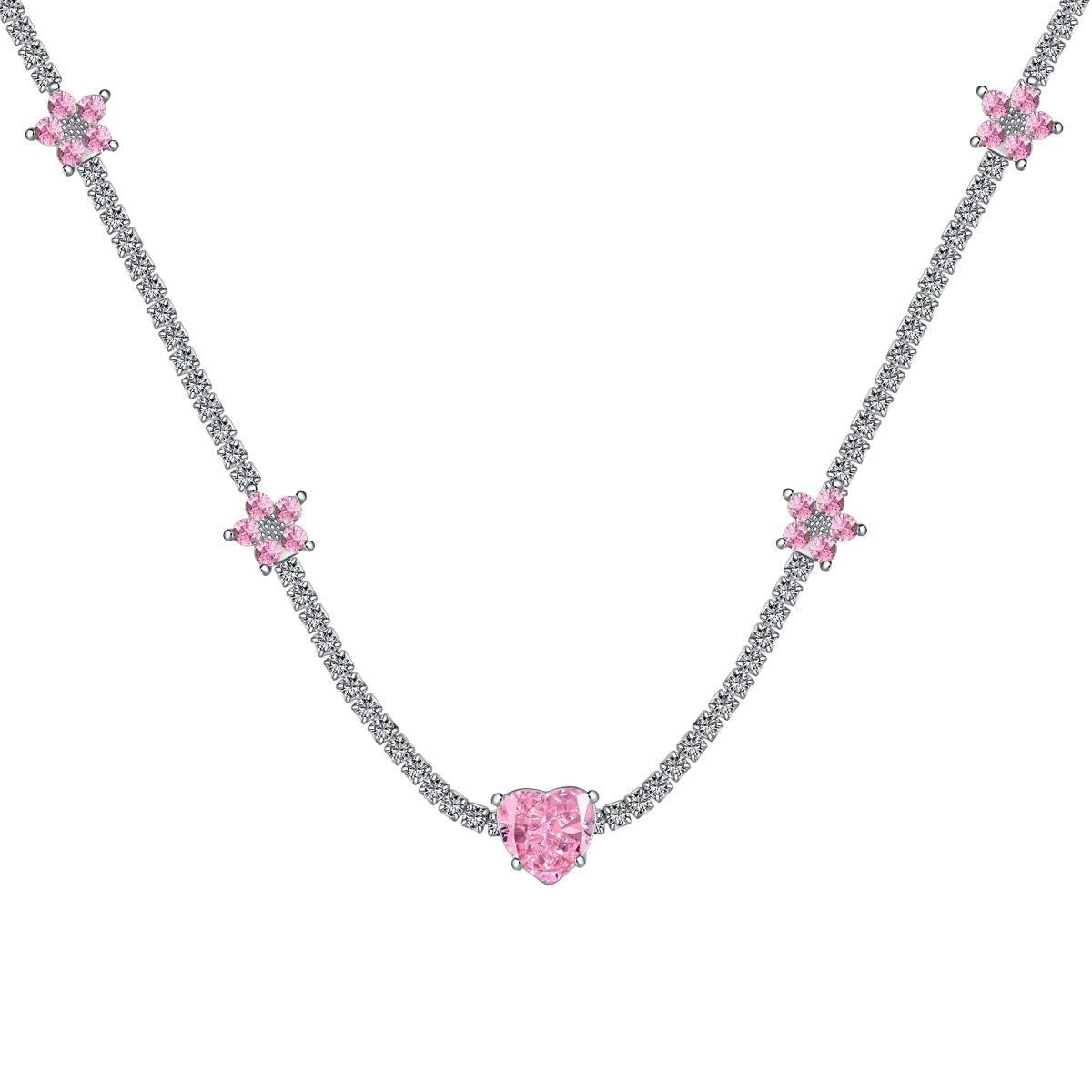 [Raffine]Dazzling Pink Heart Flower Necklace