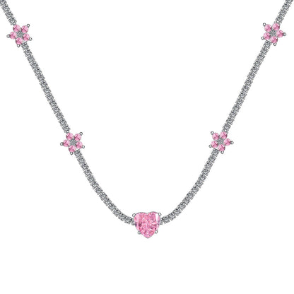 [Raffine]Dazzling Pink Heart Flower Necklace