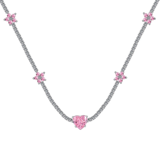 [Raffine]Dazzling Pink Heart Flower Necklace