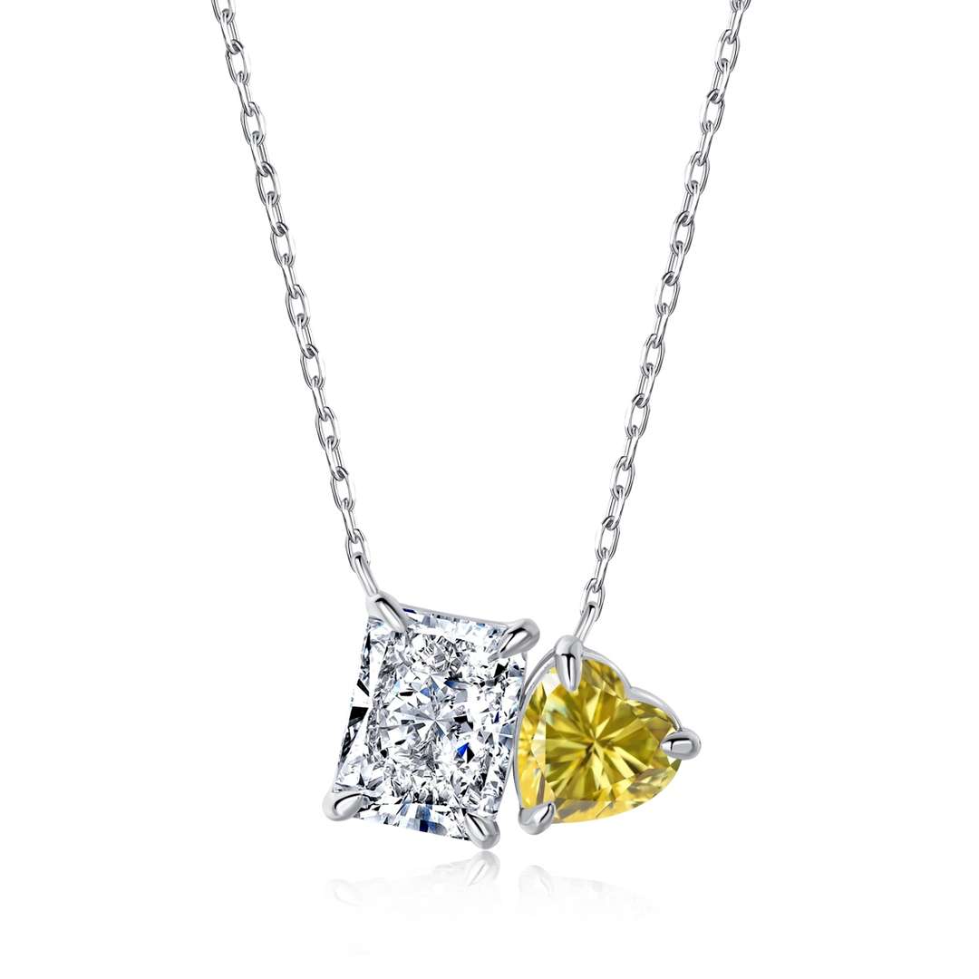 [Raffine]Dazzling Square & Heart Shape Necklace