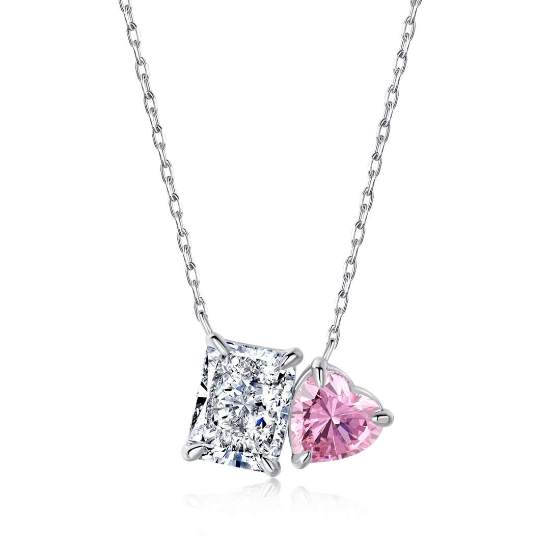 [Raffine]Dazzling Square & Heart Shape Necklace