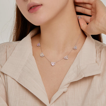 [Raffine]Sparkling Five Heart Necklace