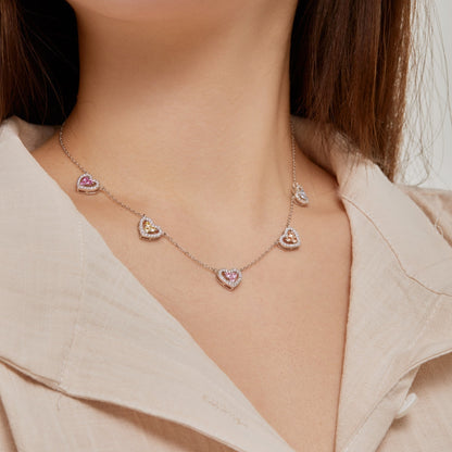 [Raffine]Sparkling Five Heart Necklace