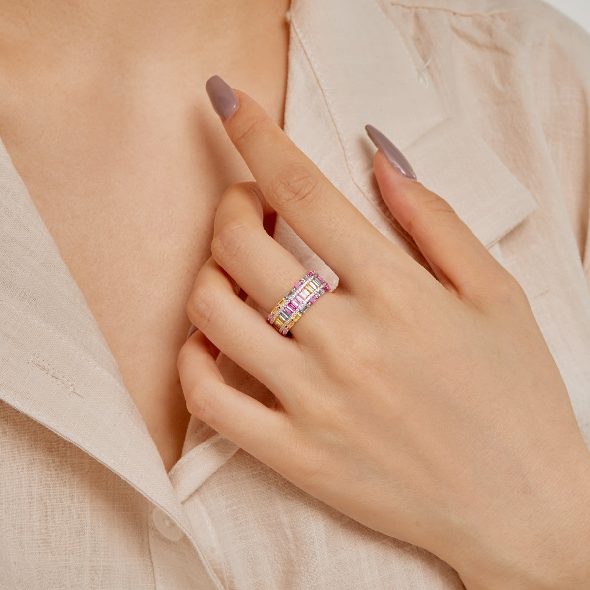 [Raffine] Anillo de fiesta de corte radiante y colorido deslumbrante