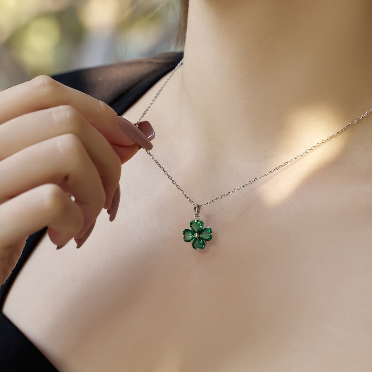 [Raffine] Collier de perles en forme de trèfle à quatre feuilles en forme de cœur