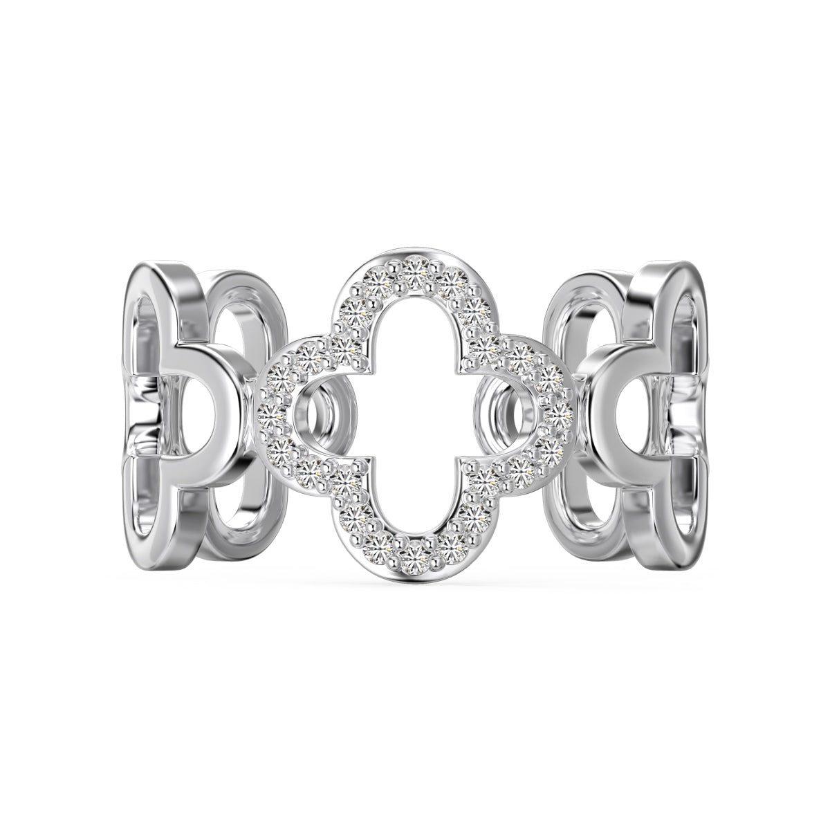 [Raffine]Hollow Design Four-Leaf Clover Flower Shape Ring