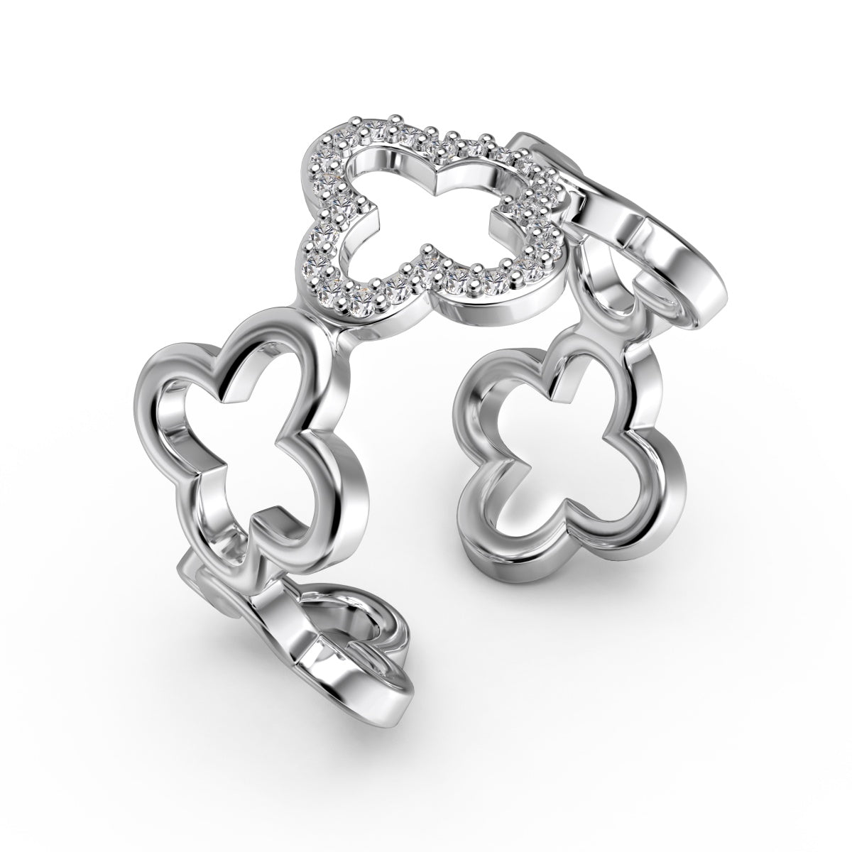 [Raffine]Hollow Design Four-Leaf Clover Flower Shape Ring