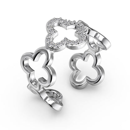 [Raffine]Hollow Design Four-Leaf Clover Flower Shape Ring