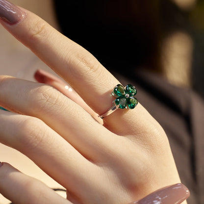 [Raffine] Anillo de bola de trébol de cuatro hojas en forma de corazón