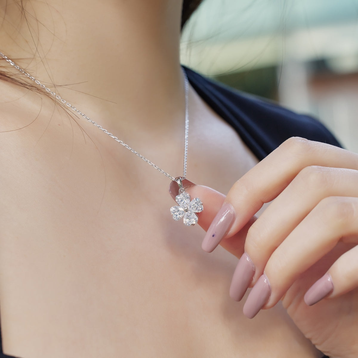 [Raffine] Collier de perles en forme de trèfle à quatre feuilles en forme de cœur