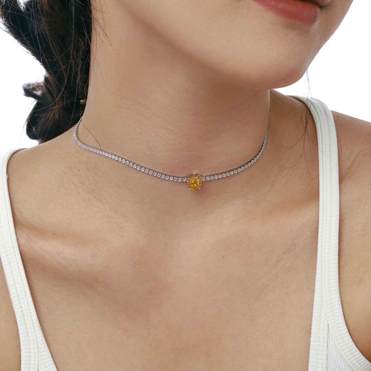 [Raffine]2.0 Carat Sparkling Tennis Heart Cut Necklace