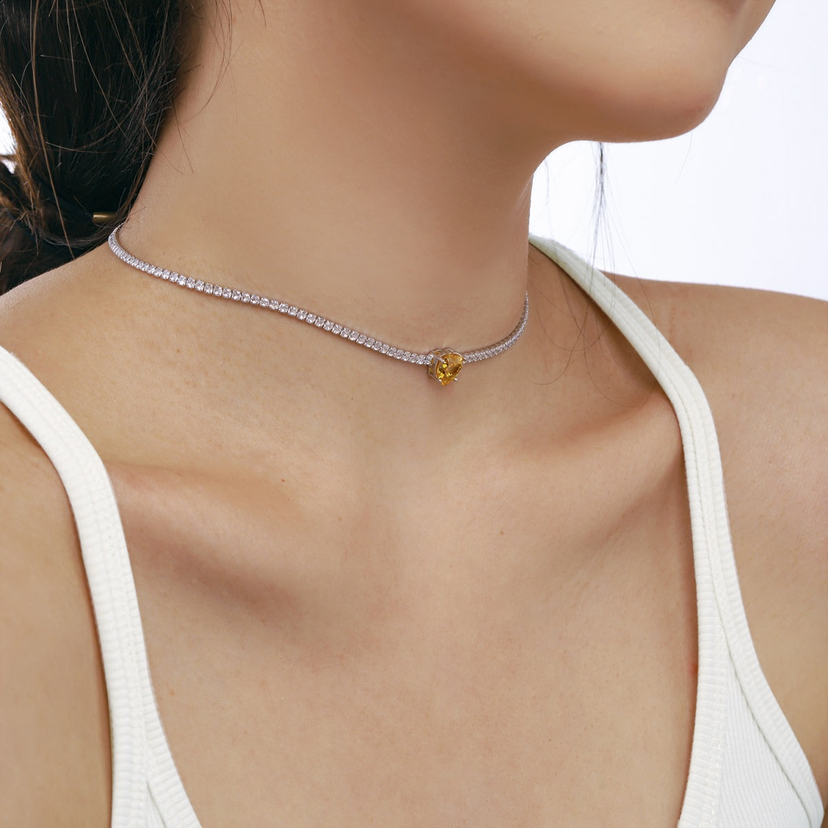 [Raffine]2.0 Carat Sparkling Tennis Heart Cut Necklace