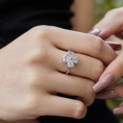 [Raffine] Anillo de bola de trébol de cuatro hojas en forma de corazón