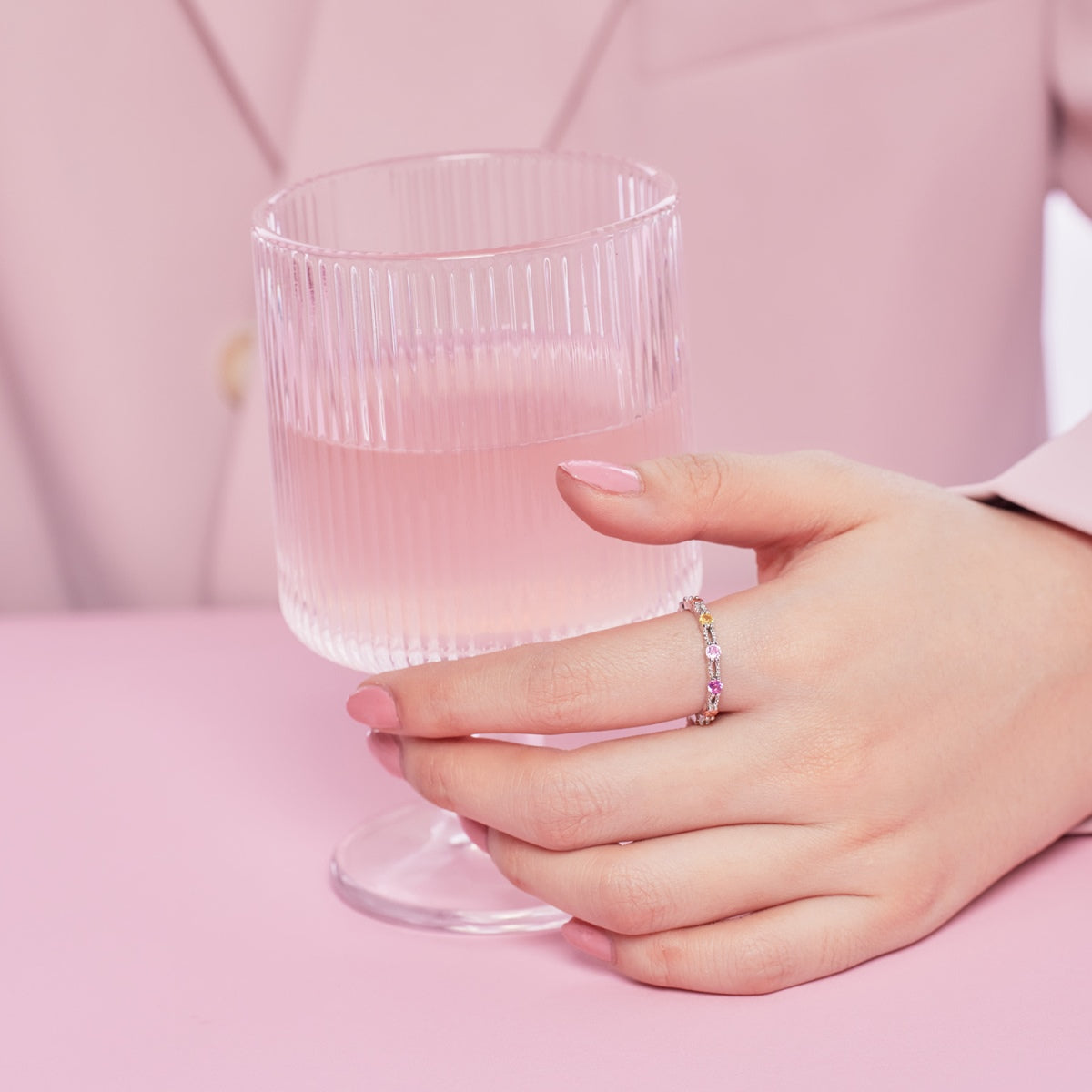 [Raffine] Anillo de tenis de corte redondo brillante y colorido