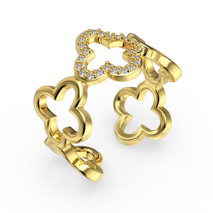 [Raffine]Hollow Design Four-Leaf Clover Flower Shape Ring