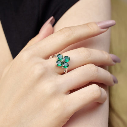 [Raffine] Anillo de estrella de ocho puntas con trébol de cuatro hojas