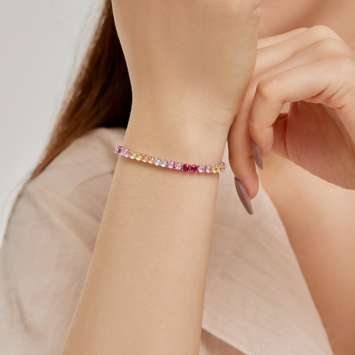 [Raffine] Pulsera de tenis con corte redondo, colorida y radiante