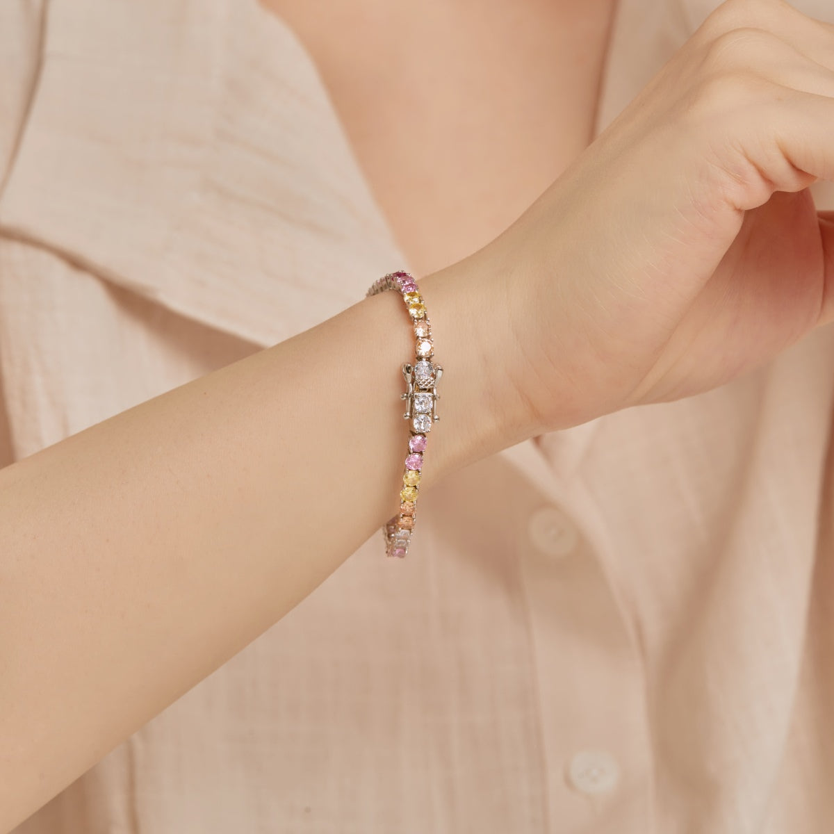 [Raffine] Pulsera de tenis con corte redondo, colorida y radiante