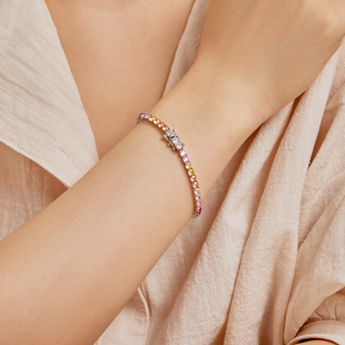 [Raffine] Pulsera de tenis con corte redondo, colorida y radiante