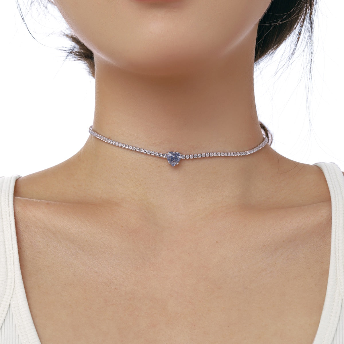 [Raffine]2.0 Carat Sparkling Tennis Heart Cut Necklace