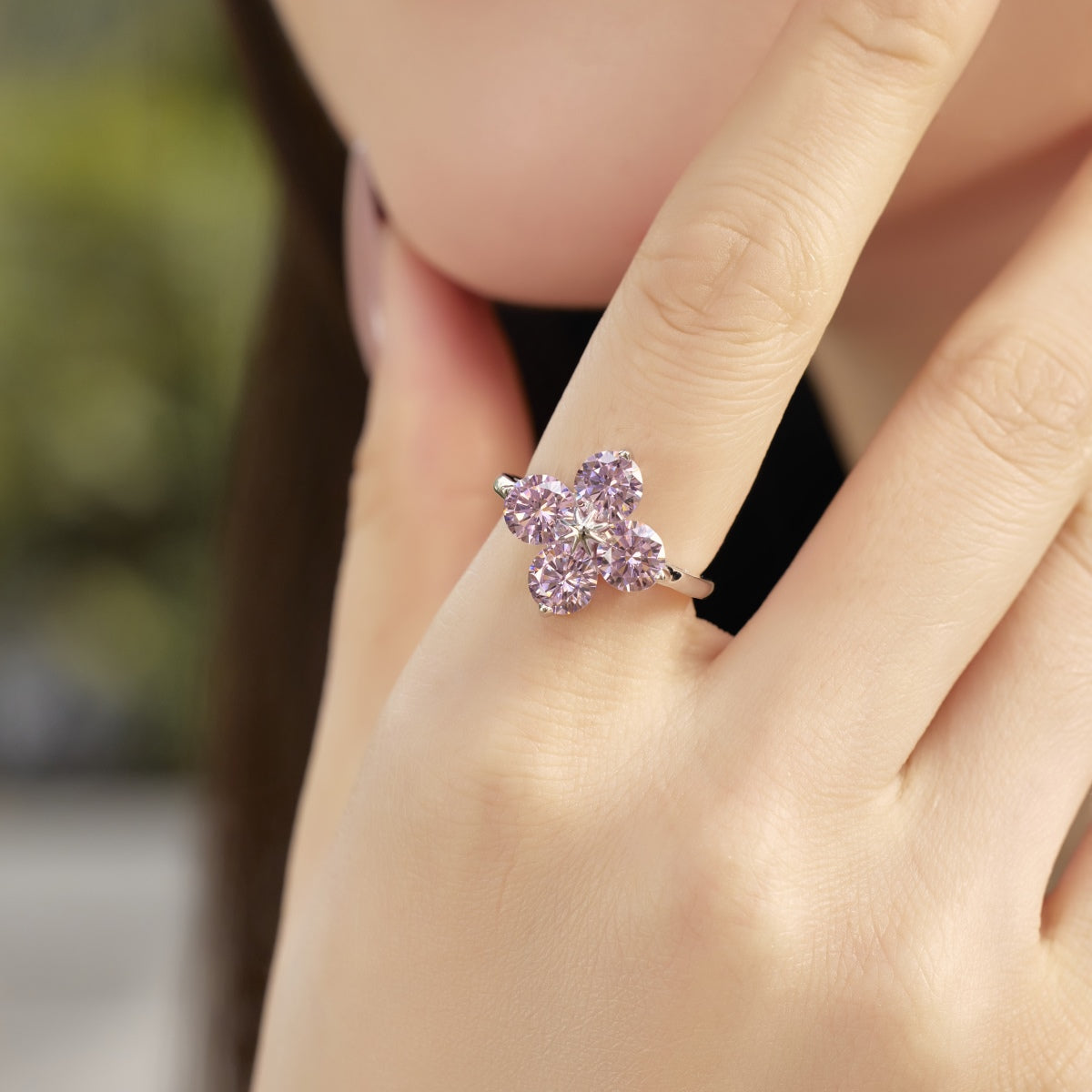 [Raffine] Anillo de estrella de ocho puntas con trébol de cuatro hojas