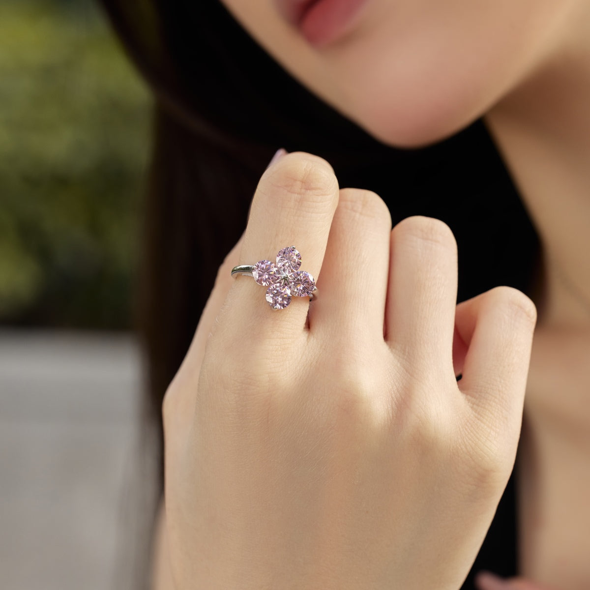 [Raffine] Anillo de estrella de ocho puntas con trébol de cuatro hojas