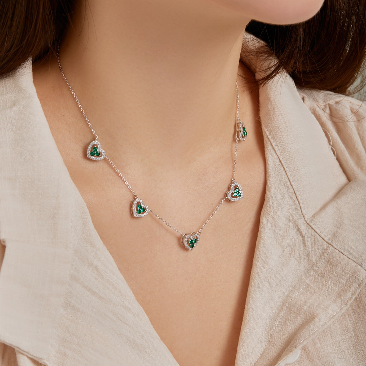 [Raffine]Sparkling Five Heart Necklace