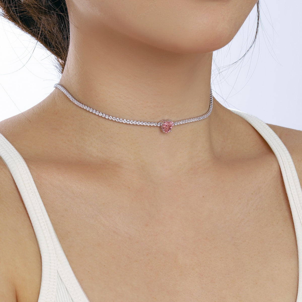[Raffine]2.0 Carat Sparkling Tennis Heart Cut Necklace