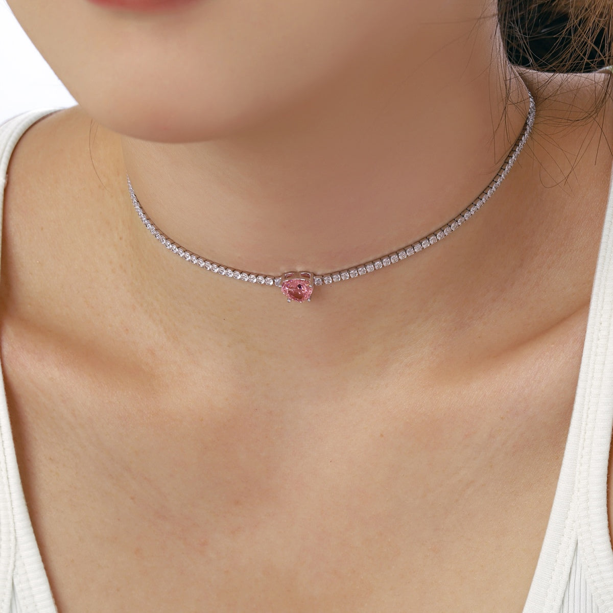 [Raffine]2.0 Carat Sparkling Tennis Heart Cut Necklace