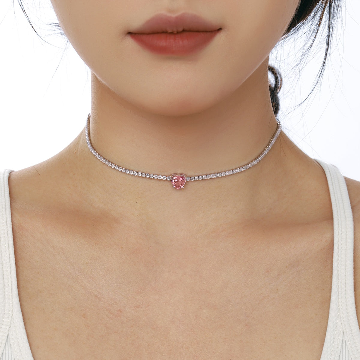 [Raffine]2.0 Carat Sparkling Tennis Heart Cut Necklace
