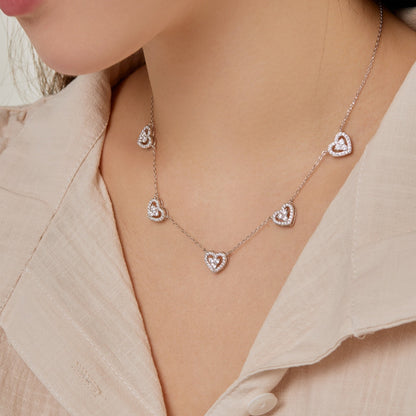 [Raffine]Sparkling Five Heart Necklace