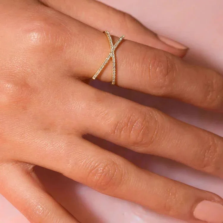 [Raffine]Nia Gold Diamond Cross Ring