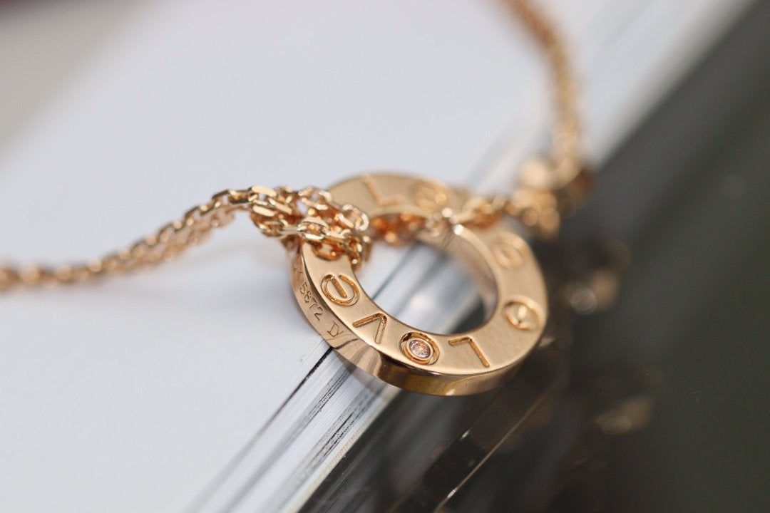 [Raffine] COLLAR AMOR AJUSTABLE ORO ROSA 2 DIAMANTES 