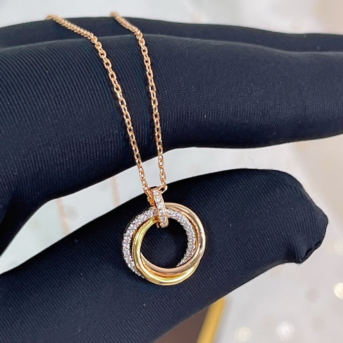 [Raffine]TRINITY NECKLACE SILVER GOLD PINK GOLD DIAMONDS