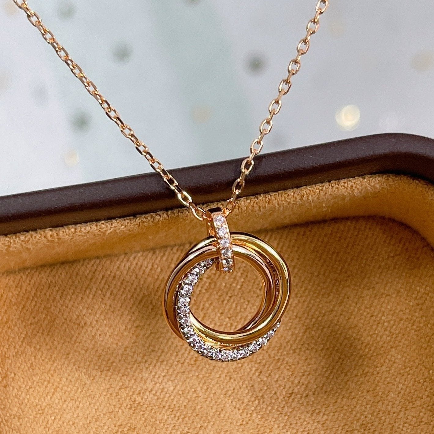 [Raffine]TRINITY NECKLACE SILVER GOLD PINK GOLD DIAMONDS