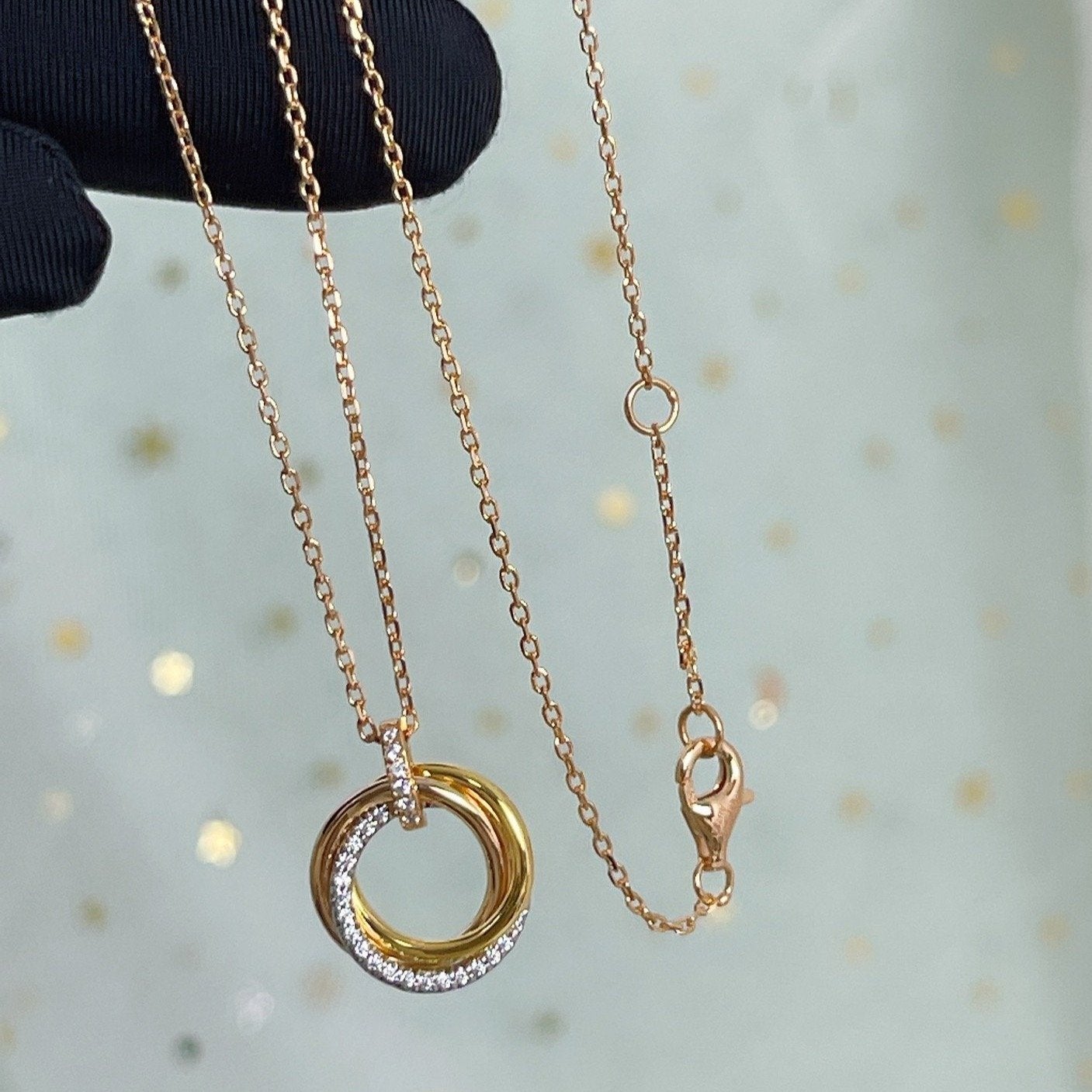 [Raffine]TRINITY NECKLACE SILVER GOLD PINK GOLD DIAMONDS