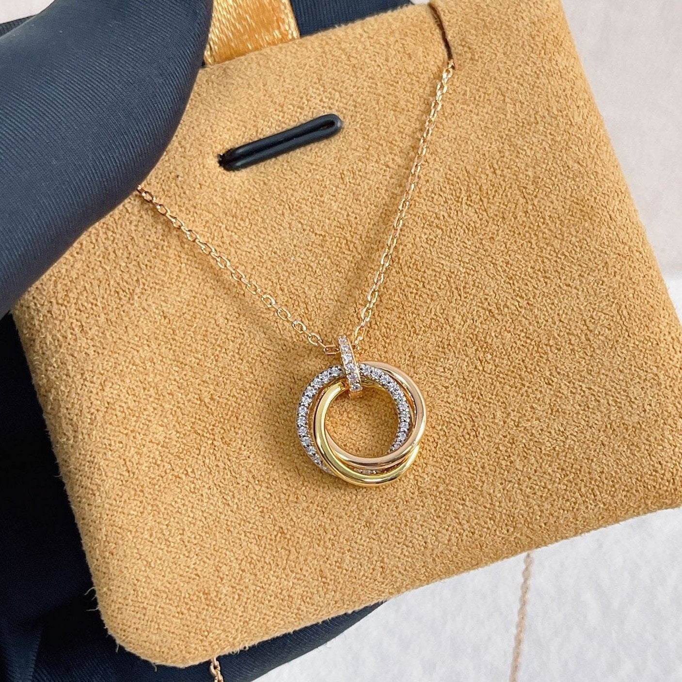 [Raffine]TRINITY NECKLACE SILVER GOLD PINK GOLD DIAMONDS