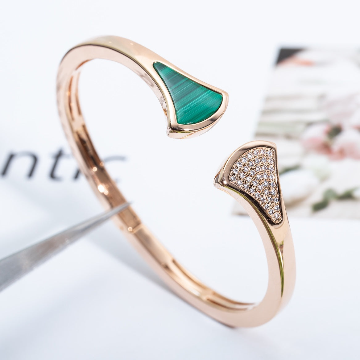 [Raffine]DREAM BRACELET OPEN MALACHITE PINK GOLD