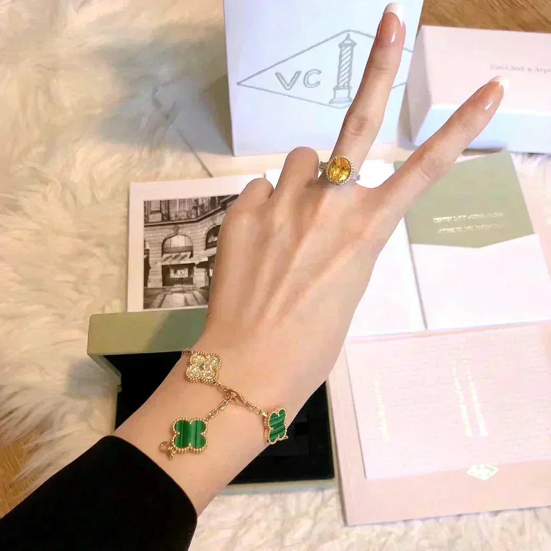 [Raffine]CLOVER  5 MOTIF MALACHITE DIAMOND BRACELET