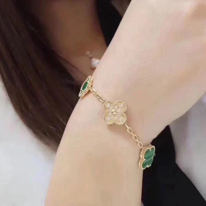 [Raffine]CLOVER  5 MOTIF MALACHITE DIAMOND BRACELET