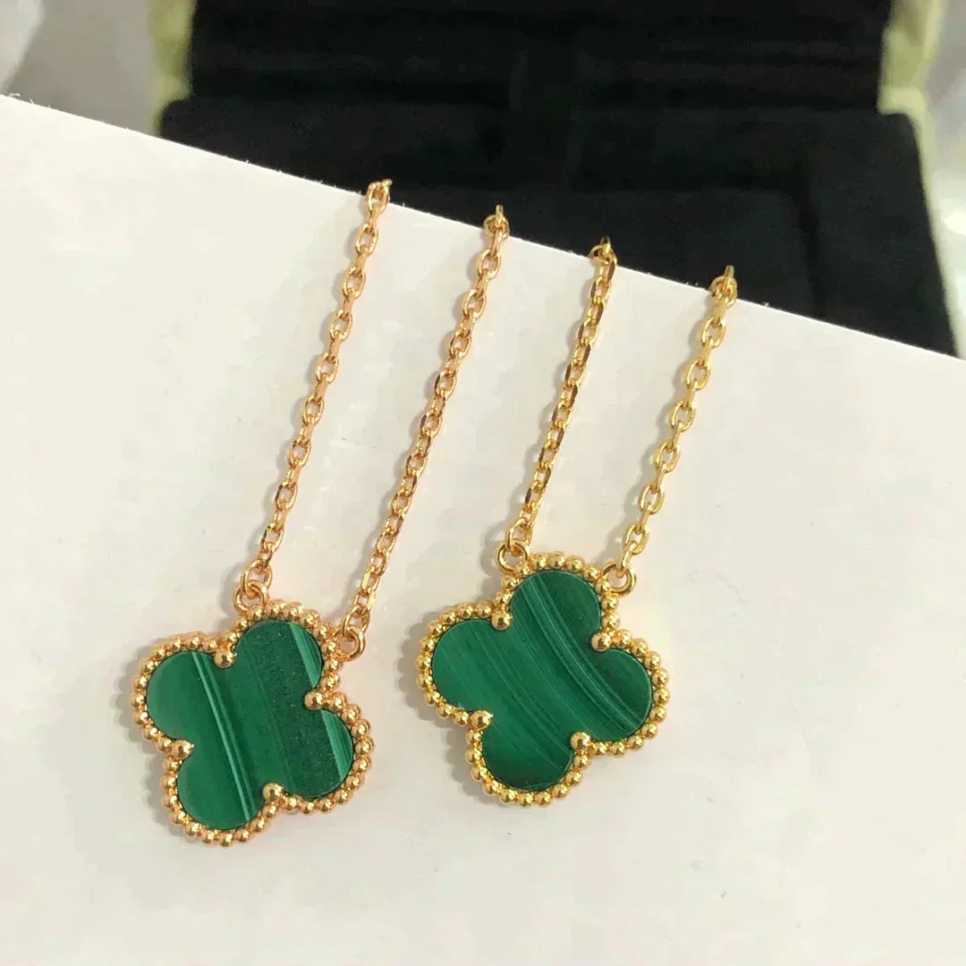 [Raffine]CLOVER 15MM MALACHITE SINGLE FLOWER  NECKLACE