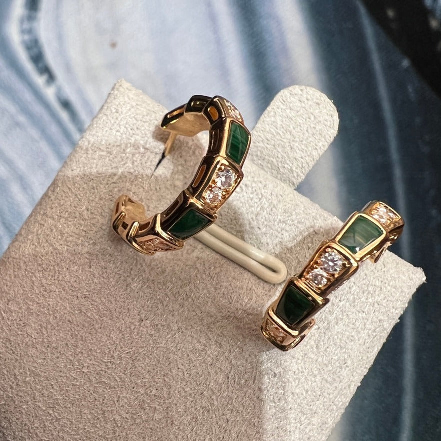 [Raffine]SERPENTI MALACHITE PINK GOLD EARRINGS