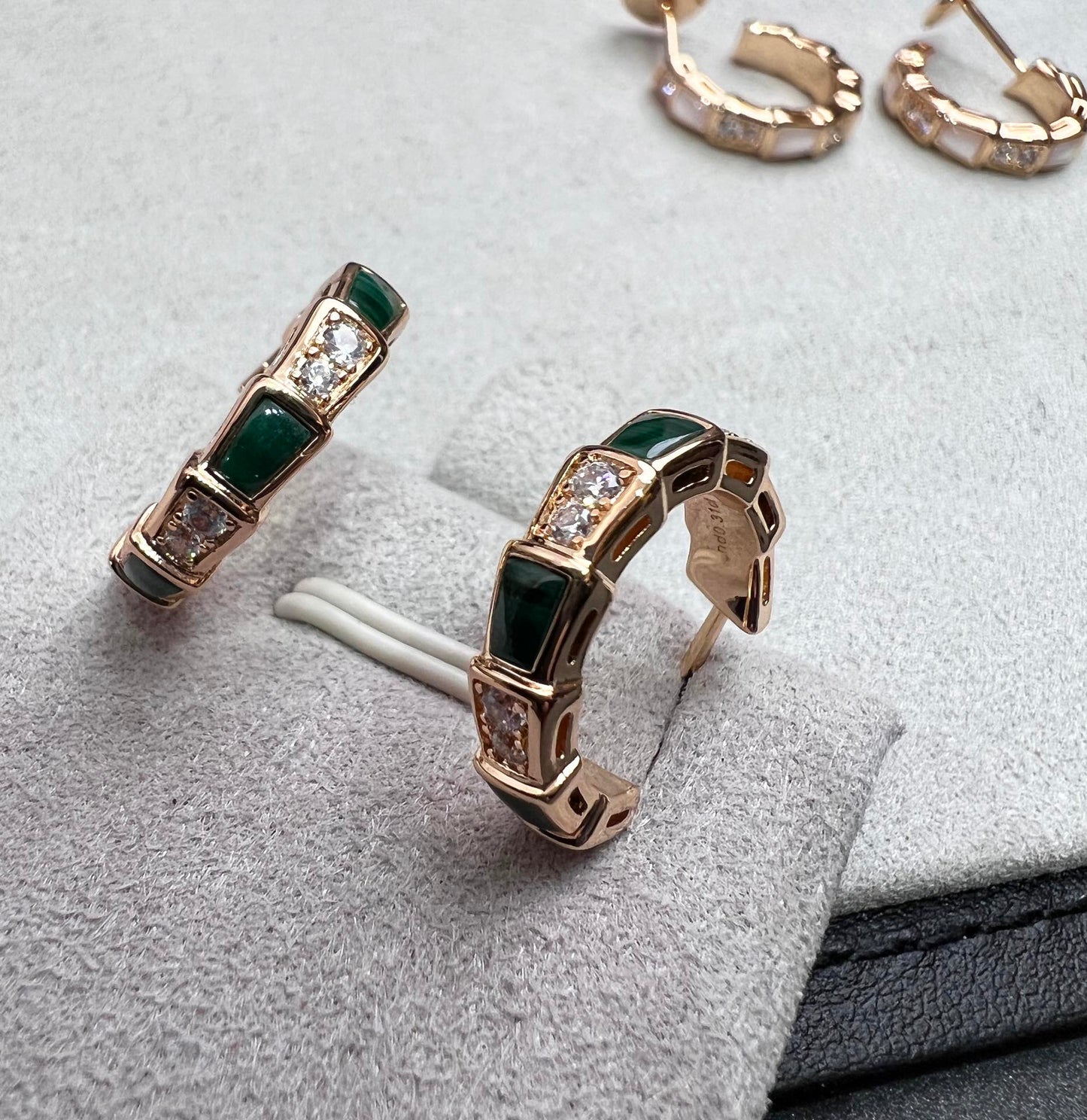 [Raffine]SERPENTI MALACHITE PINK GOLD EARRINGS