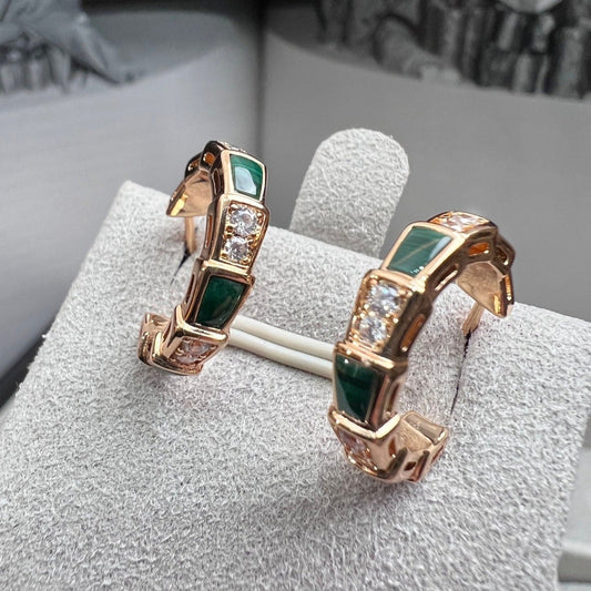 [Raffine]SERPENTI MALACHITE PINK GOLD EARRINGS