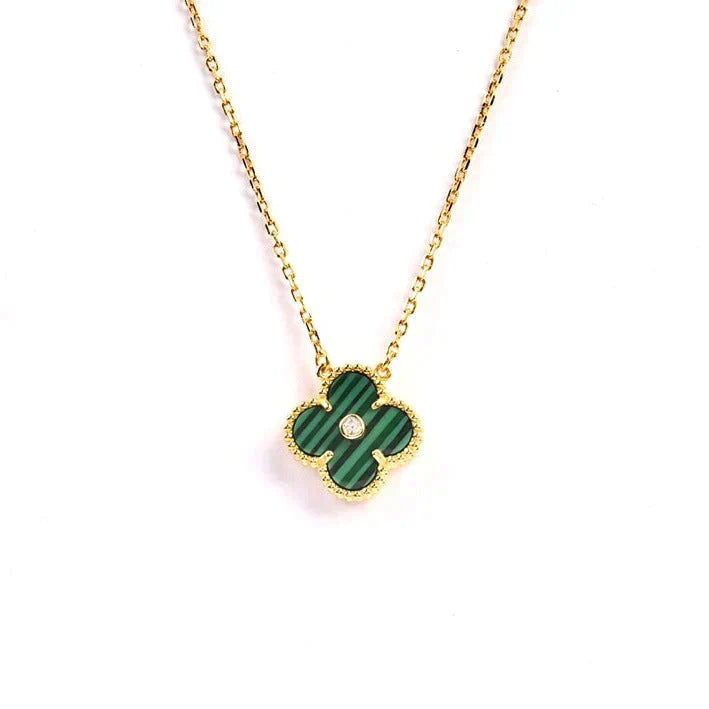 [Raffine] COLLAR DE TRÉBOL CON TURQUESA Y DIAMANTE DE 15 MM