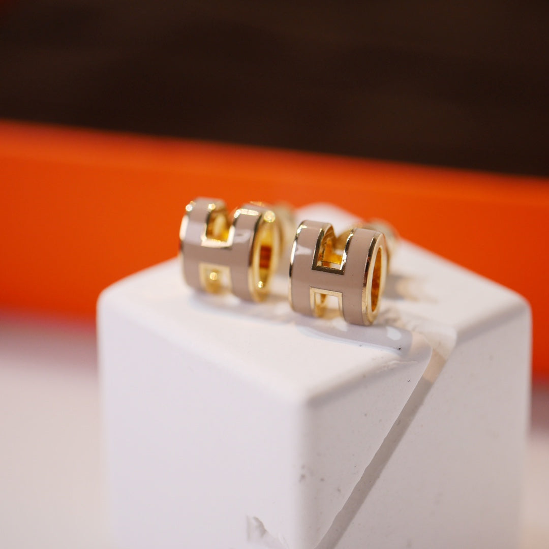 [Raffine]MINI POP H GOLD EARRINGS GREY