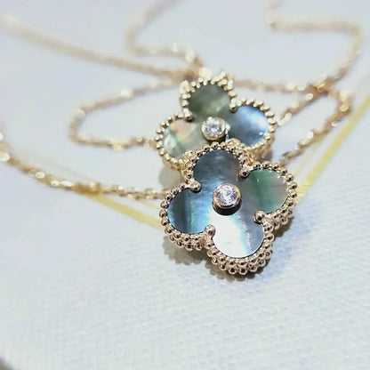 [Raffine] COLLAR DE TRÉBOL DE 15 MM CON DIAMANTES Y NÁCAR